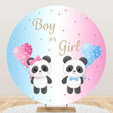 Aperturee - Pink Blue Balloon Panda Round Gender Reveal Backdrop